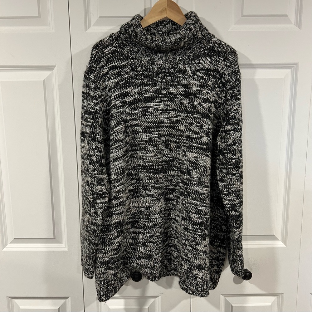 Sundance Chunky Knit Wool Alpaca Blend Cowl Neck Sweater Black & White Sz Large